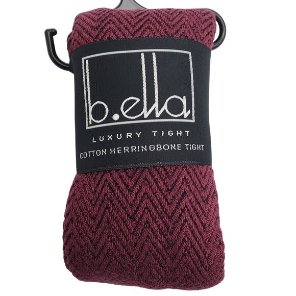 Italian 80% Cotton Tights Medium Burgundy Herringbone Wine B.ella New Hosiery - Picture 1 of 5
